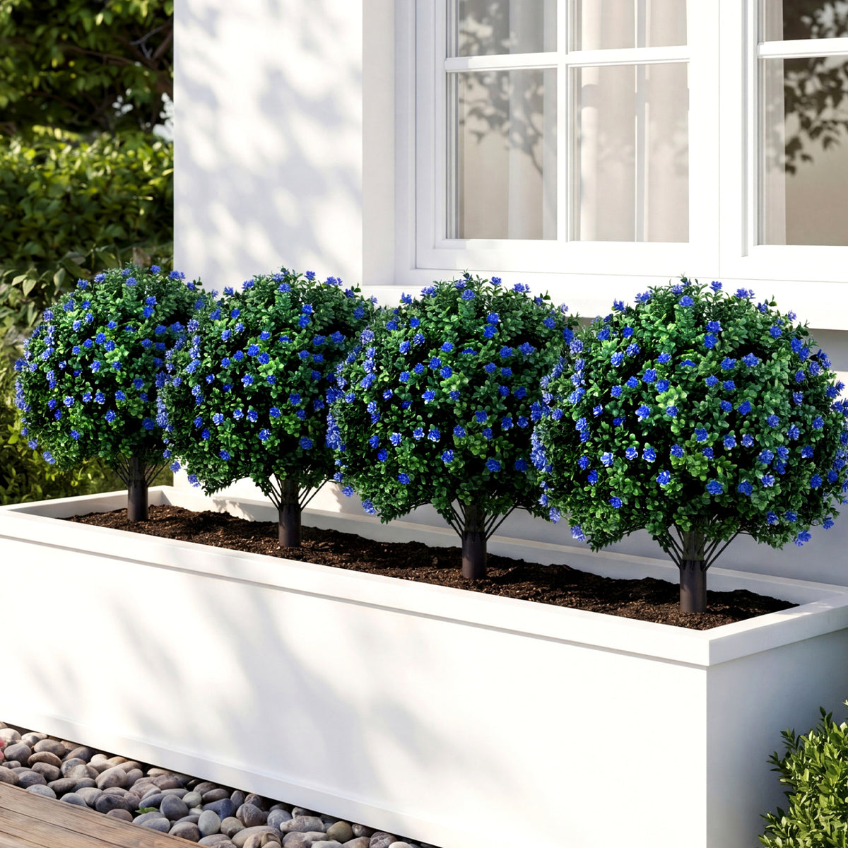 Artificial Camellia Boxwood Topiary Ball Trees - 27.5 Inch Faux Outdoor Plants - Variation of THIS listing