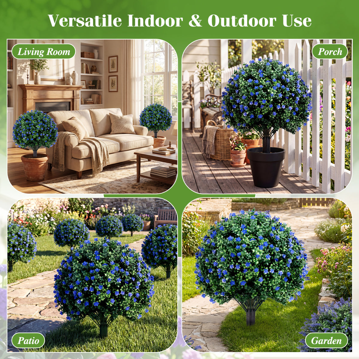 Artificial Camellia Boxwood Topiary Ball Trees - 27.5 Inch Faux Outdoor Plants - Variation of THIS listing