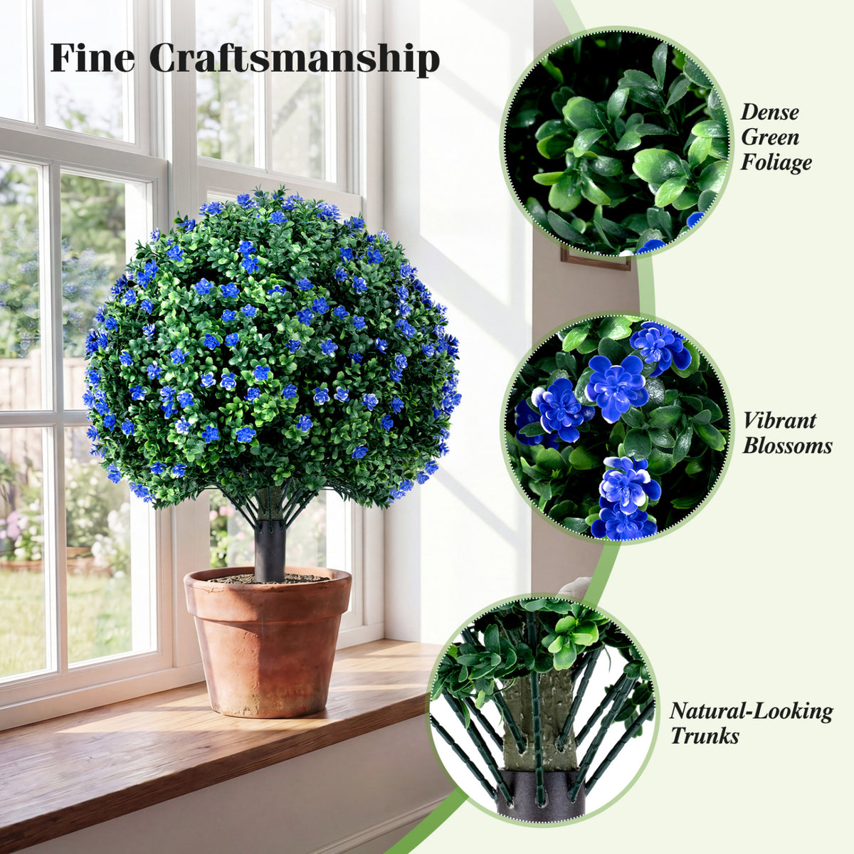 Artificial Camellia Boxwood Topiary Ball Trees - 27.5 Inch Faux Outdoor Plants - Variation of THIS listing