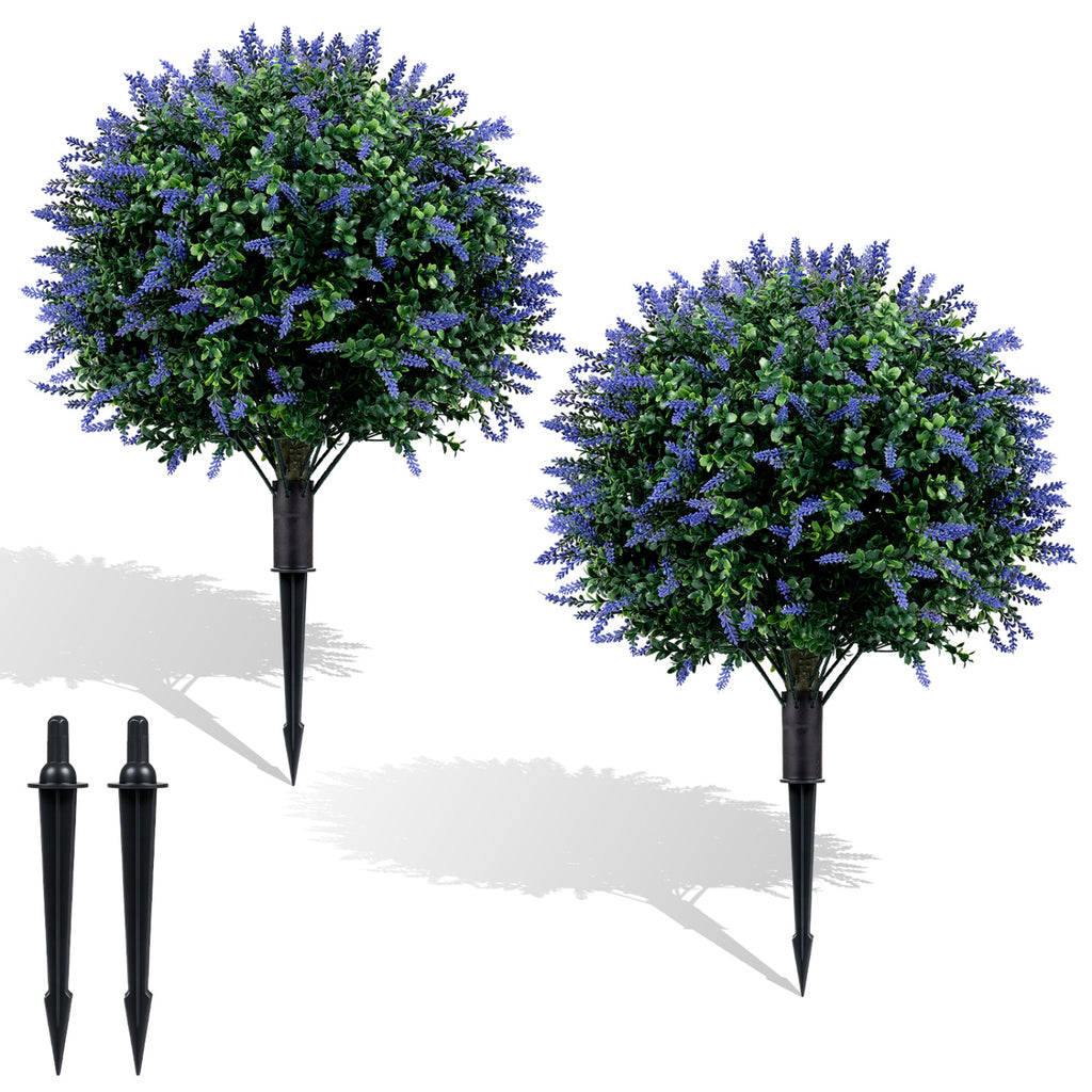 Artificial Lavender Topiary Trees - 2 Pack 3.3 ft Indoor Outdoor with Ground Spikes