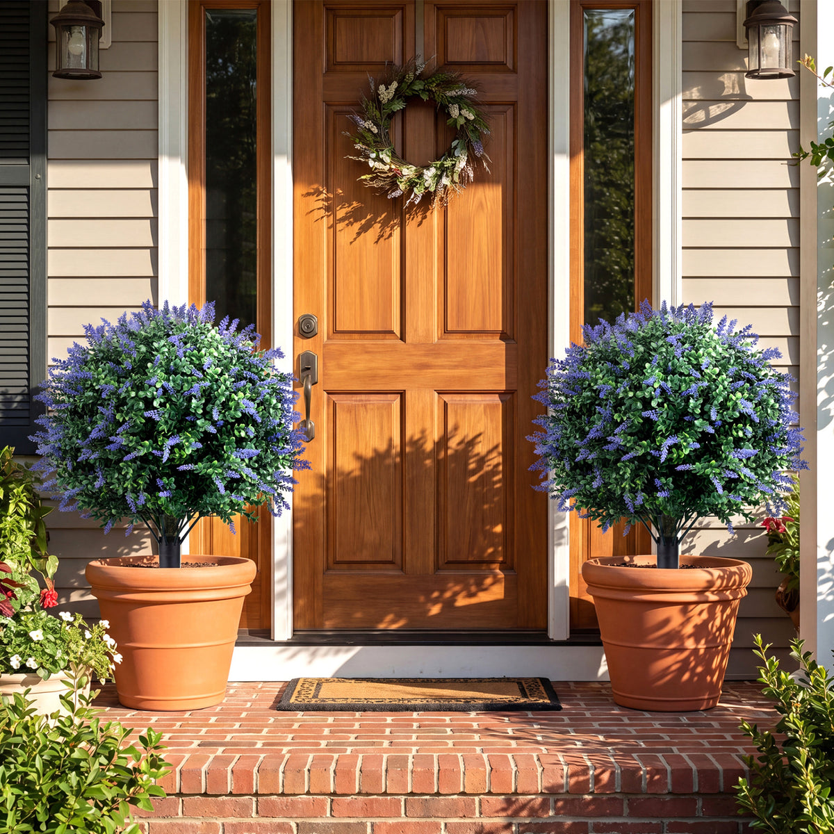 Artificial Lavender Boxwood Topiary Ball Trees with Ground Spikes - 2 Pack