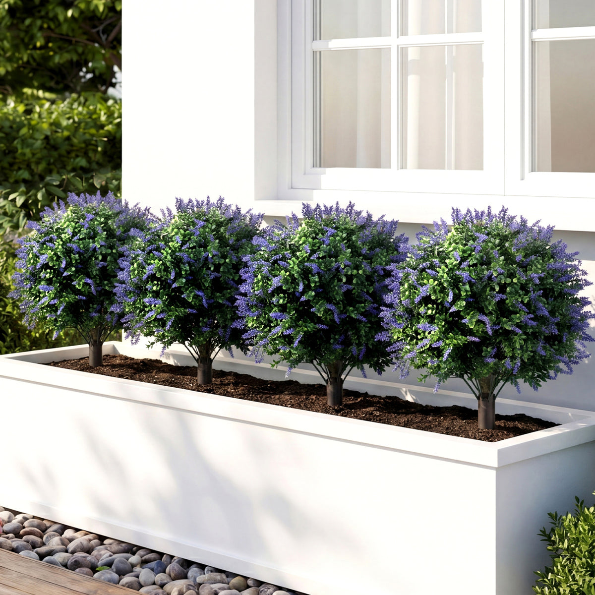 Artificial Lavender Boxwood Topiary Ball Trees with Ground Spikes - 2 Pack