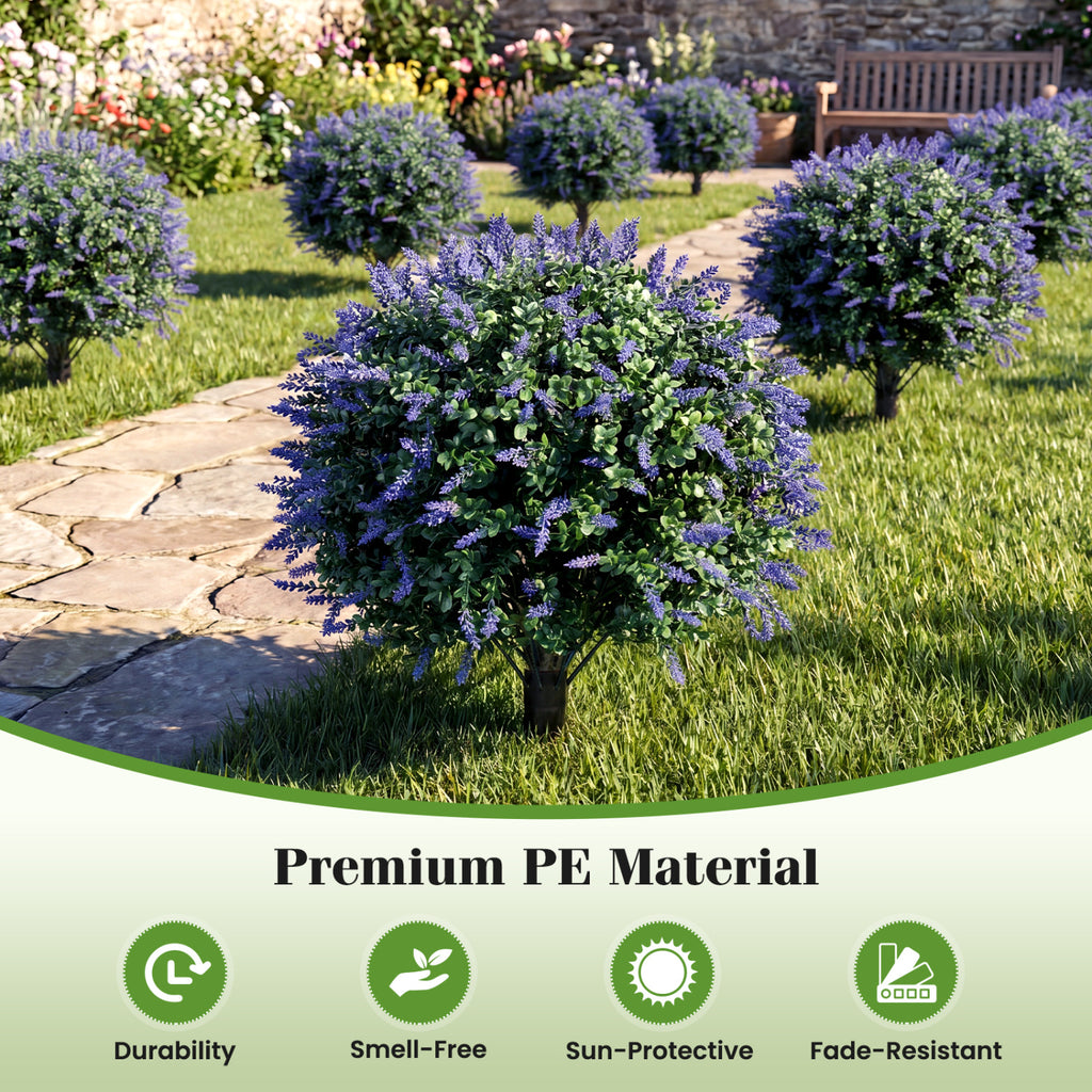 Artificial Lavender Boxwood Topiary Ball Trees with Ground Spikes - 2 Pack