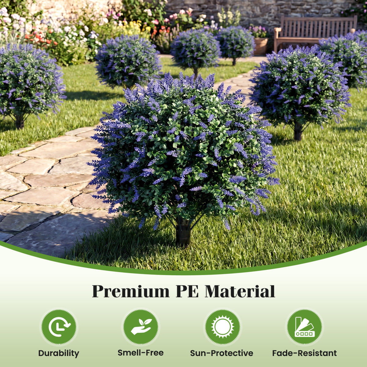 Artificial Lavender Boxwood Topiary Ball Trees with Ground Spikes - 2 Pack
