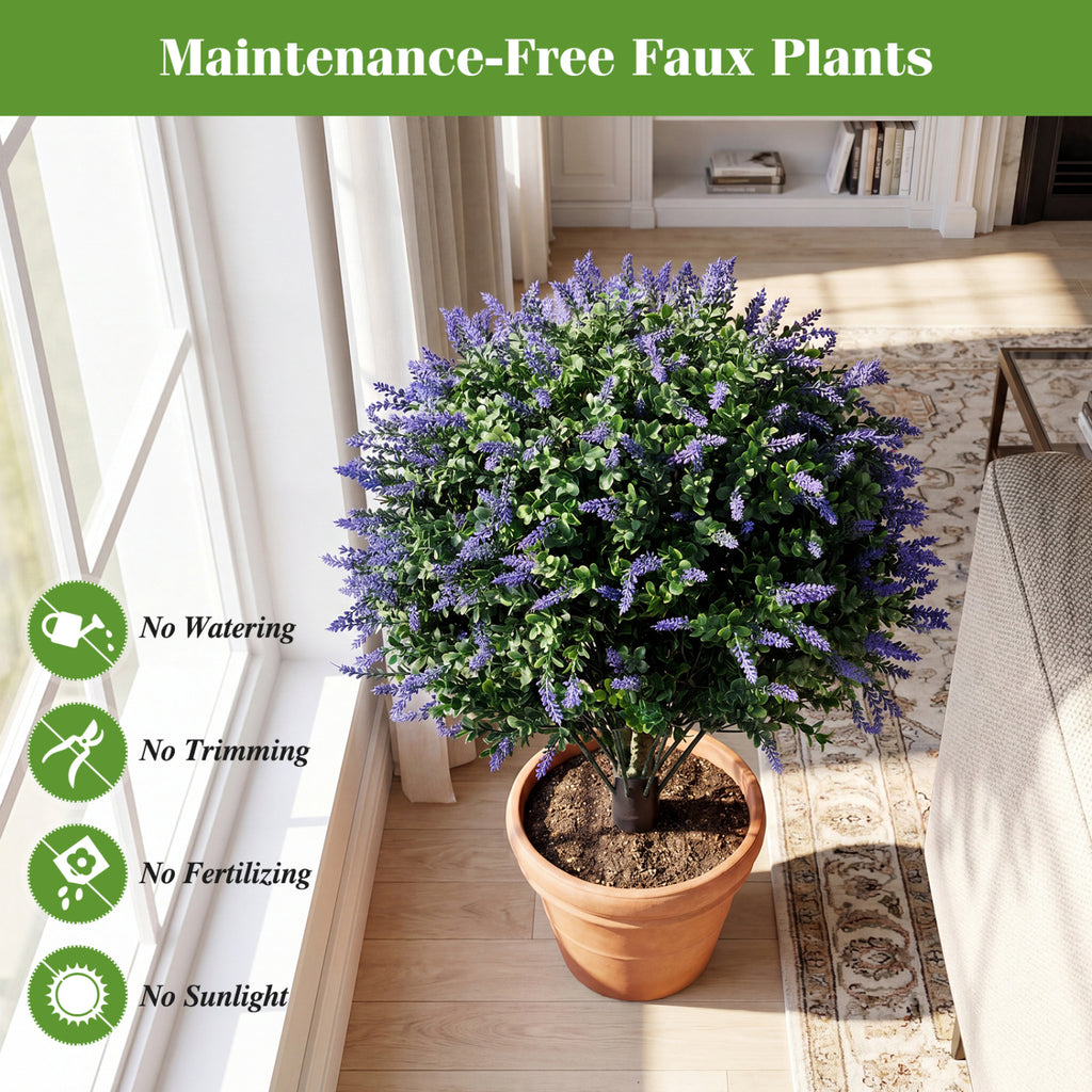 Artificial Lavender Boxwood Topiary Ball Trees with Ground Spikes - 2 Pack