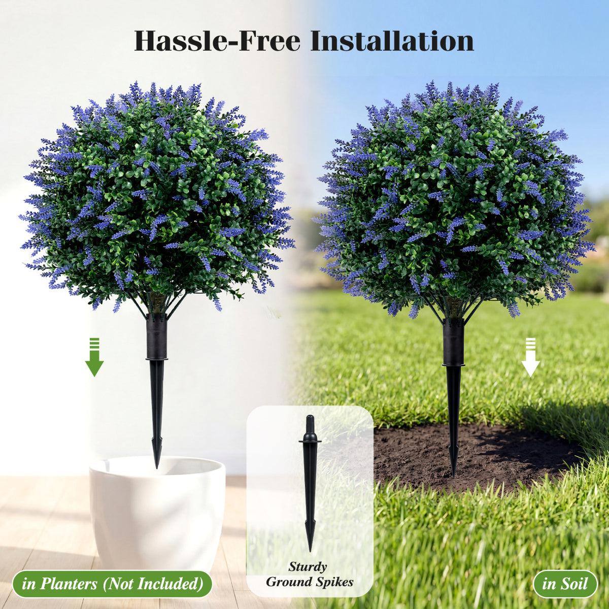 Artificial Lavender Boxwood Topiary Ball Trees with Ground Spikes - 2 Pack