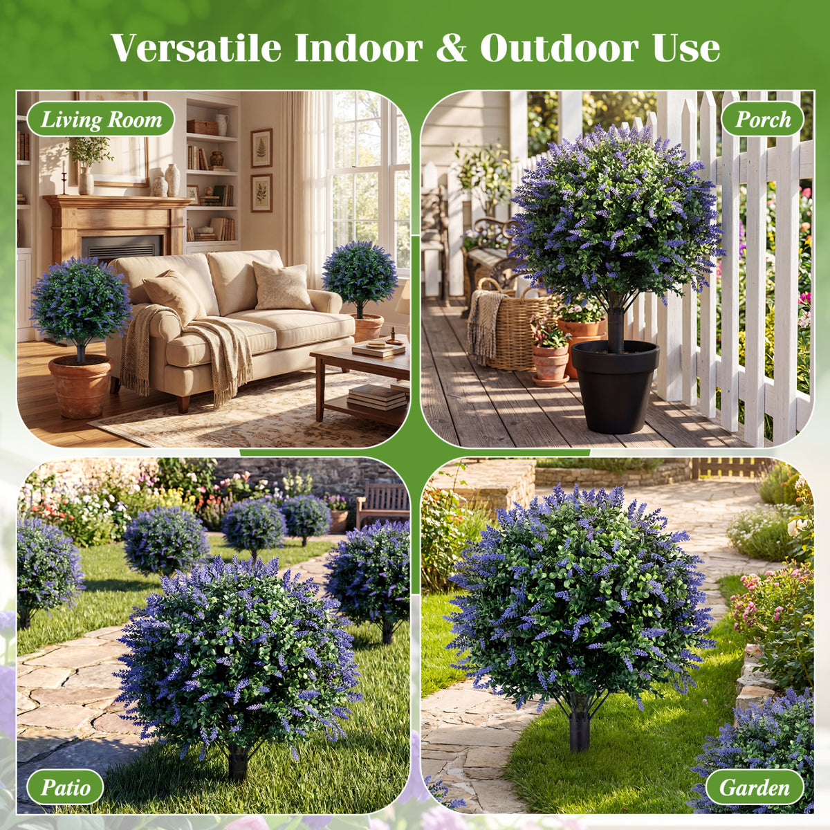 Artificial Lavender Boxwood Topiary Ball Trees with Ground Spikes - 2 Pack