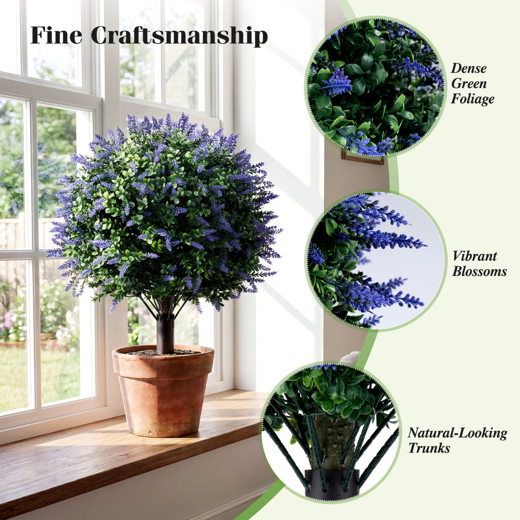 Artificial Lavender Boxwood Topiary Ball Trees with Ground Spikes - 2 Pack