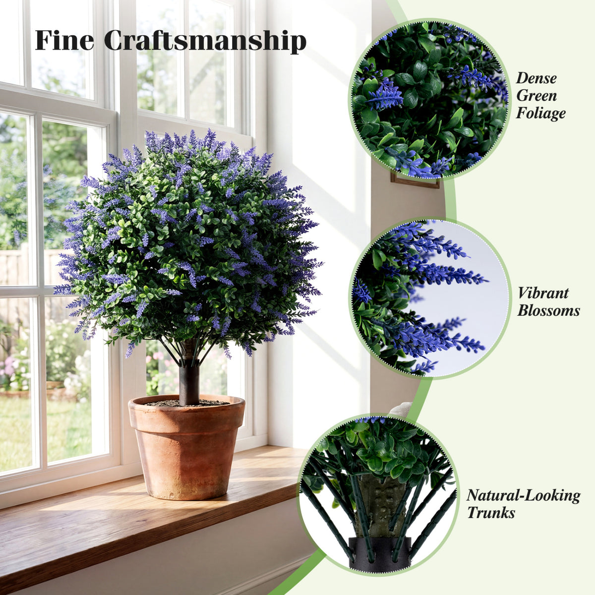 Artificial Lavender Boxwood Topiary Ball Trees with Ground Spikes - 2 Pack