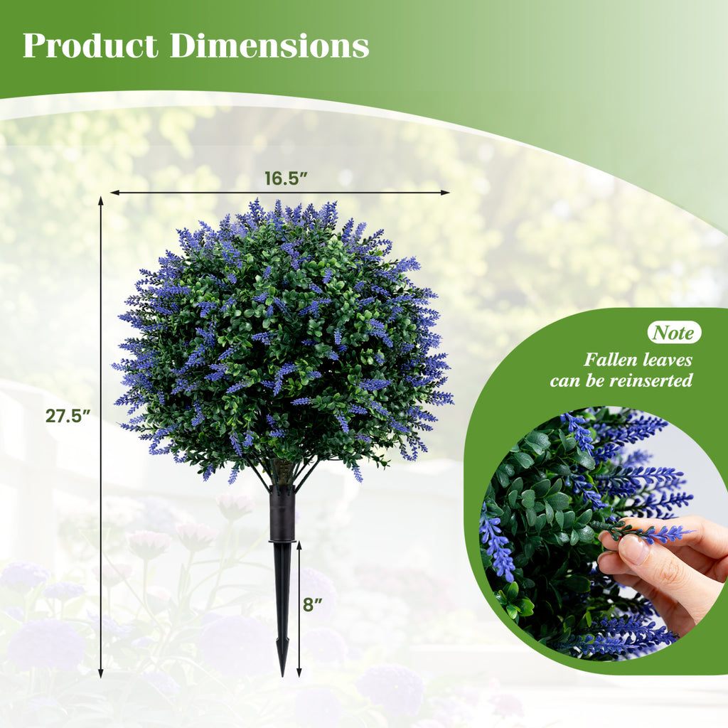 Artificial Lavender Boxwood Topiary Ball Trees with Ground Spikes - 2 Pack