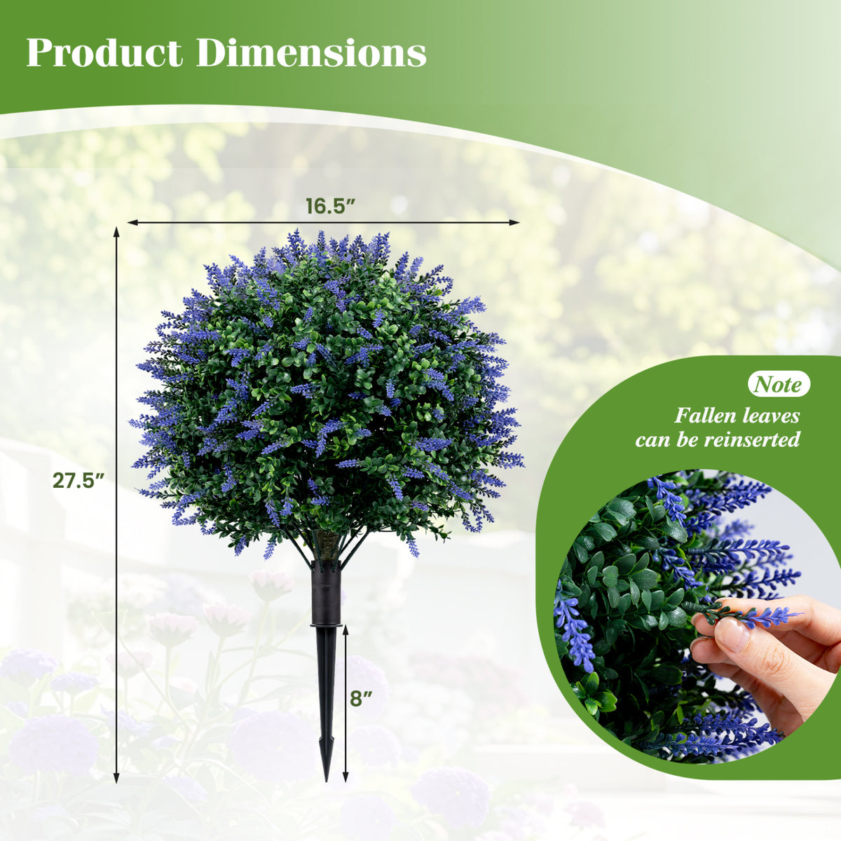 Artificial Lavender Boxwood Topiary Ball Trees with Ground Spikes - 2 Pack