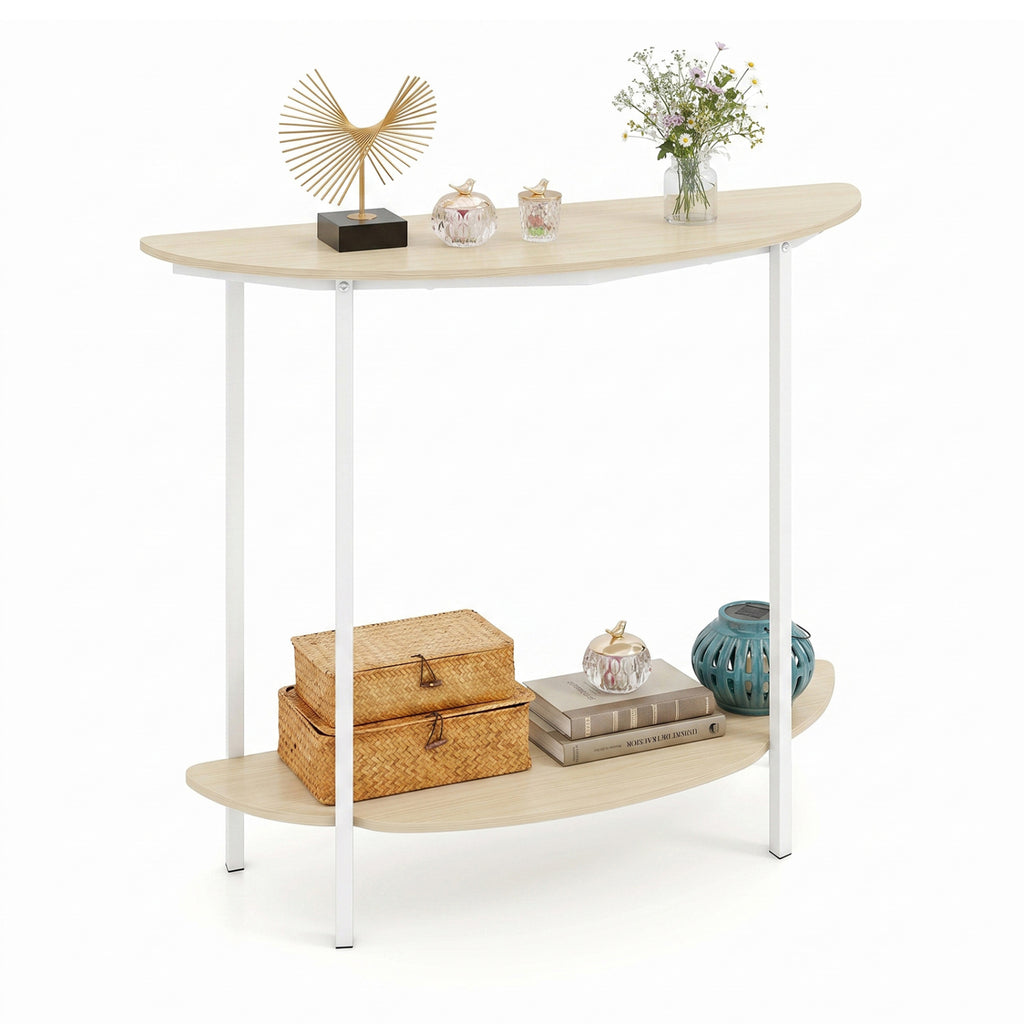 Console Table with 2 Drawers and Open Shelf, Rustic Brown