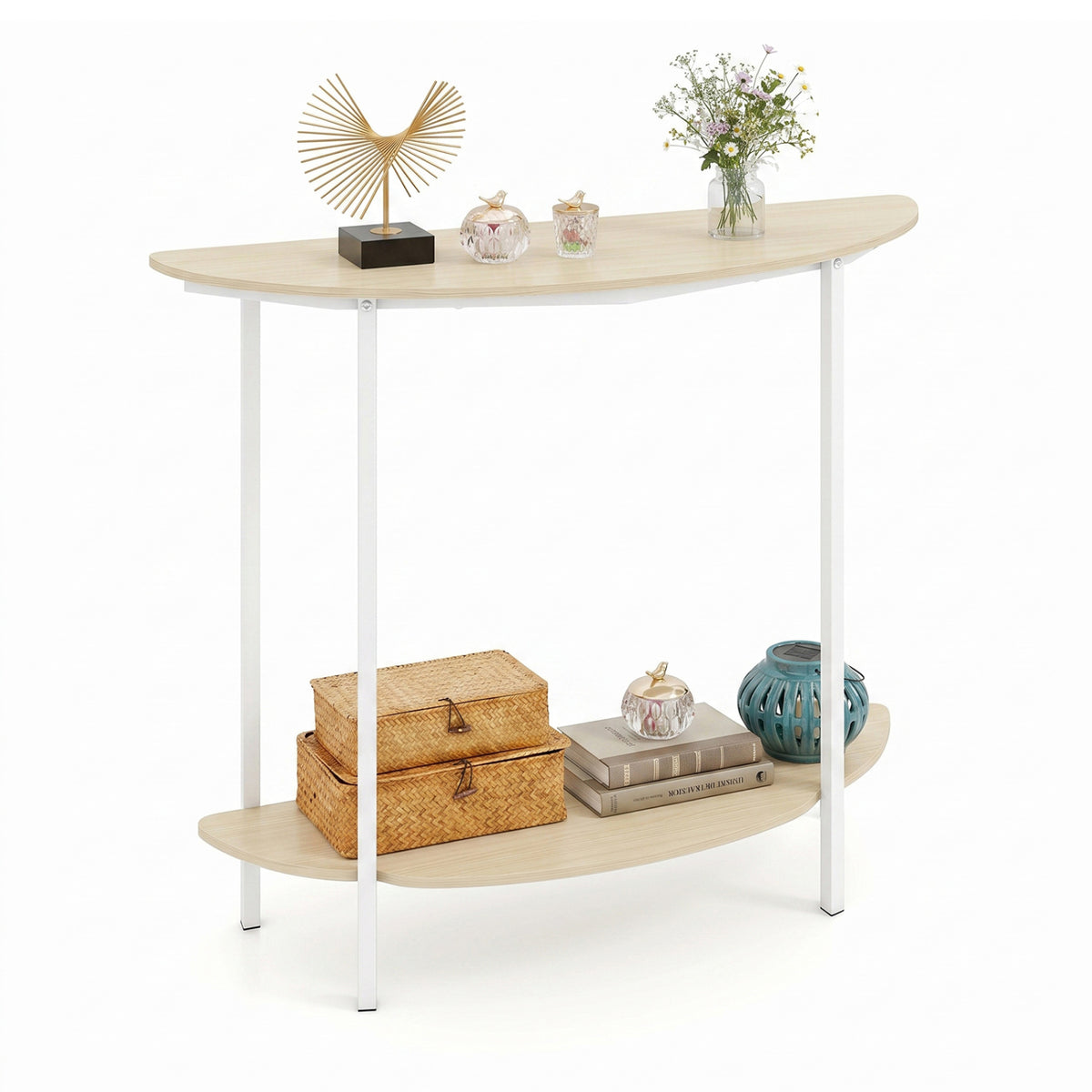 Console Table with 2 Drawers and Open Shelf, Rustic Brown