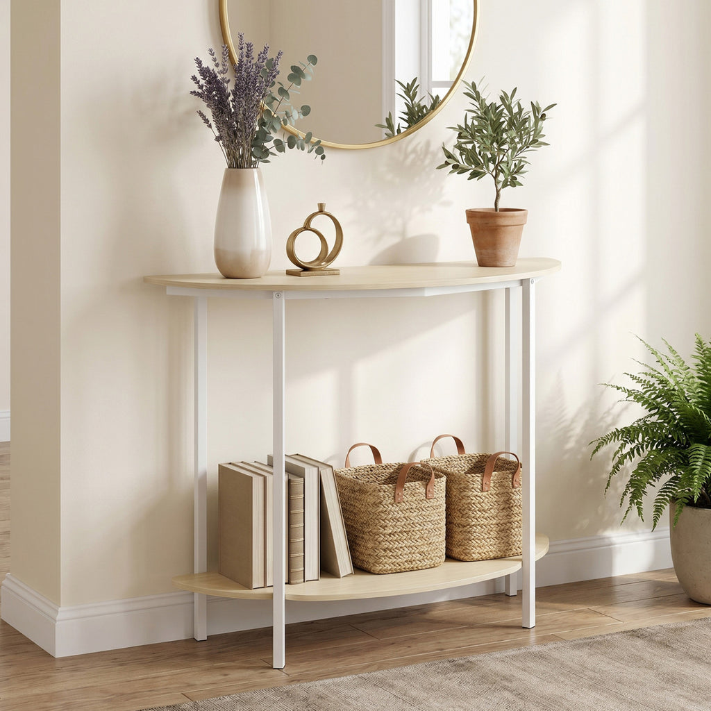 Half Moon Console Table 40 inch 2-Tier Oak Entryway