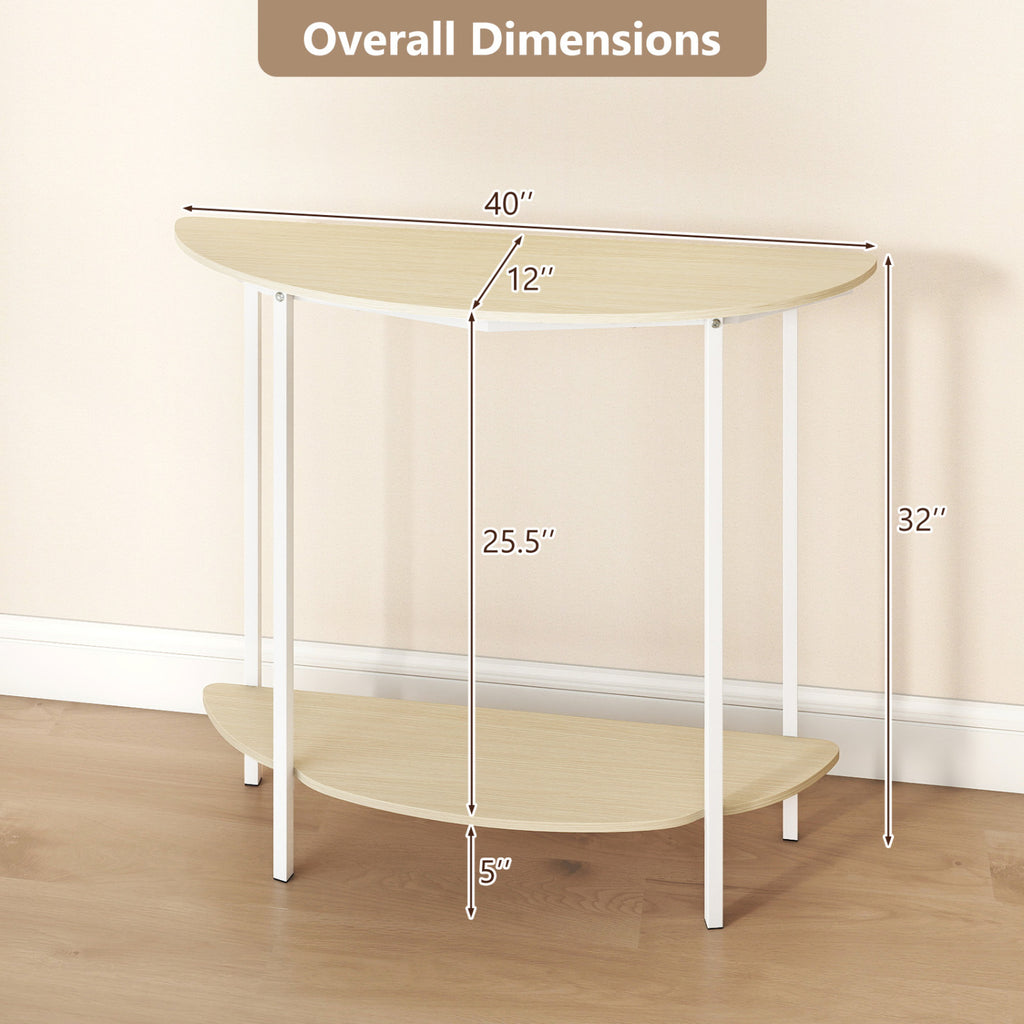 Half Moon Console Table 40 inch 2-Tier Entryway with Storage Shelf
