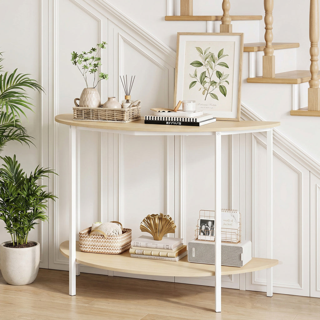 Half Moon Console Table 40 inch 2-Tier Entryway with Storage Shelf