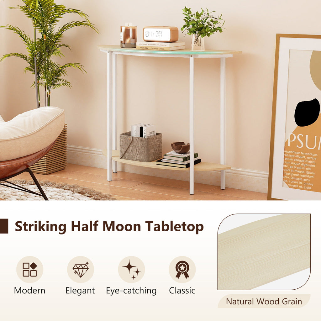 Half Moon Console Table 40 inch 2-Tier Oak Entryway