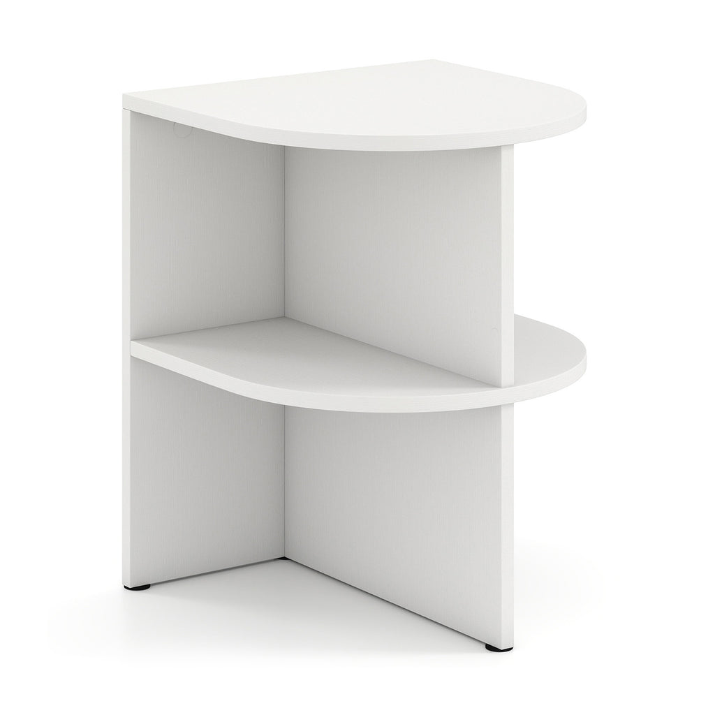 Half Round End Table with Open Shelves, White