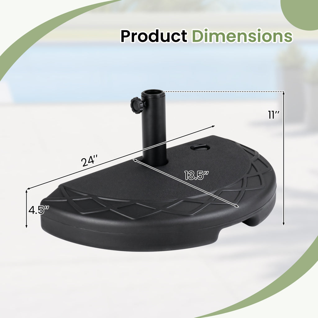 Half Round Patio Umbrella Base 44 lbs Water and Sand Fillable