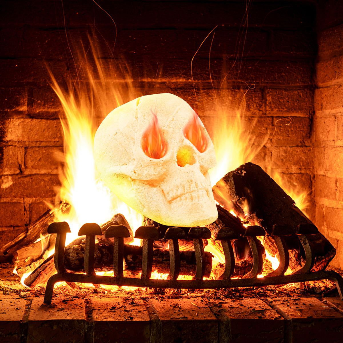 Halloween Fire Pit Skull - Beige, Realistic Ceramic Haunted Decoration