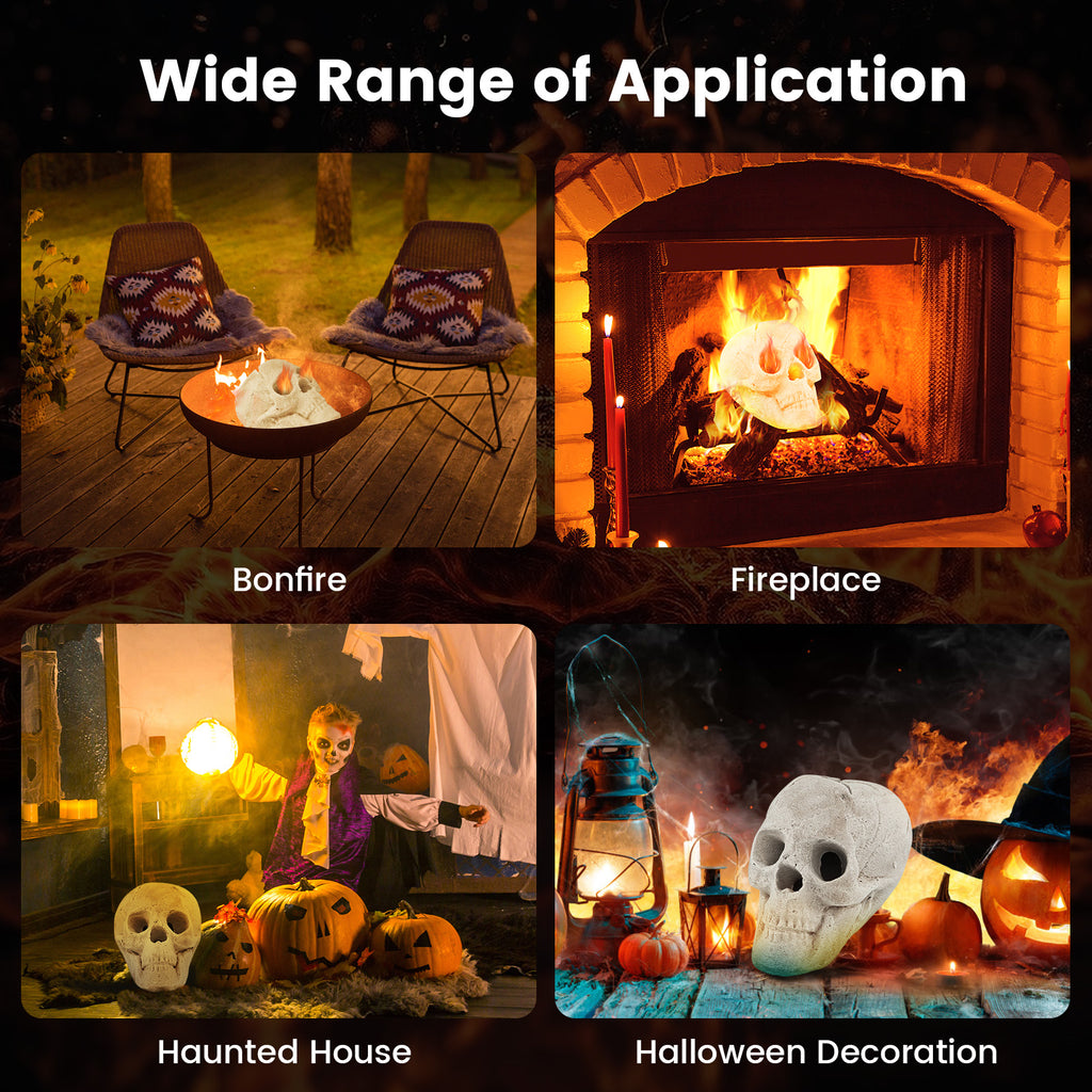 Halloween Fire Pit Skull - Beige, Realistic Ceramic Haunted Decoration
