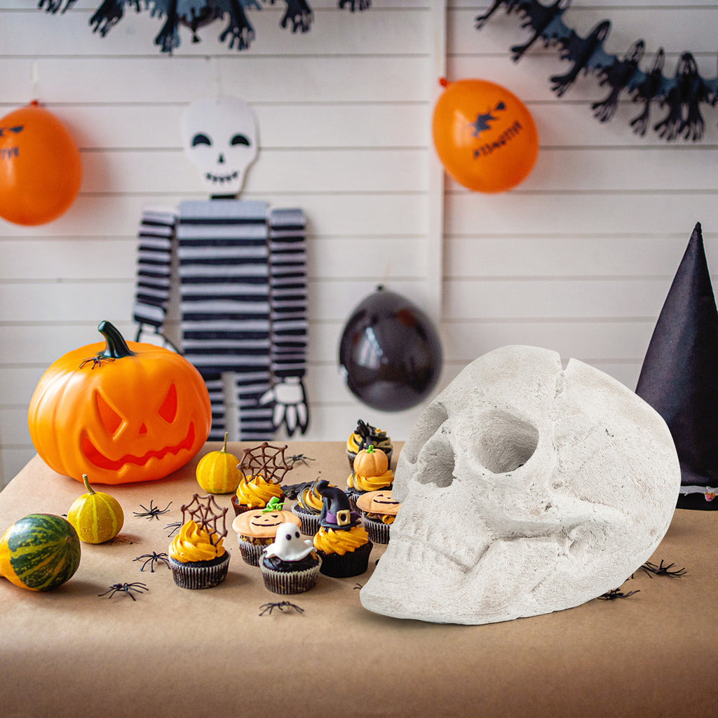 Halloween Fire Pit Skull - Beige, Realistic Ceramic Haunted Decoration