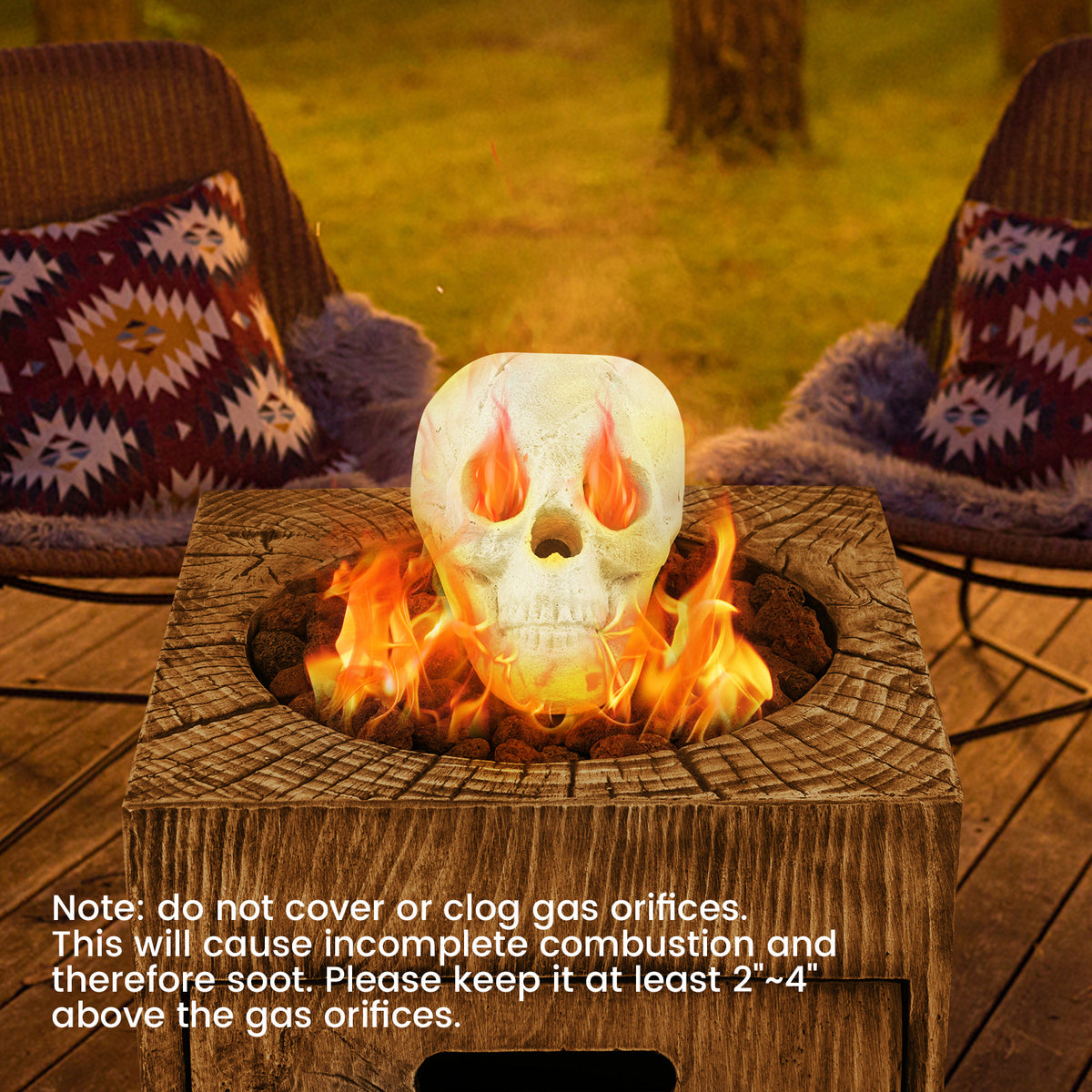 Halloween Fire Pit Skull - Beige, Realistic Ceramic Haunted Decoration