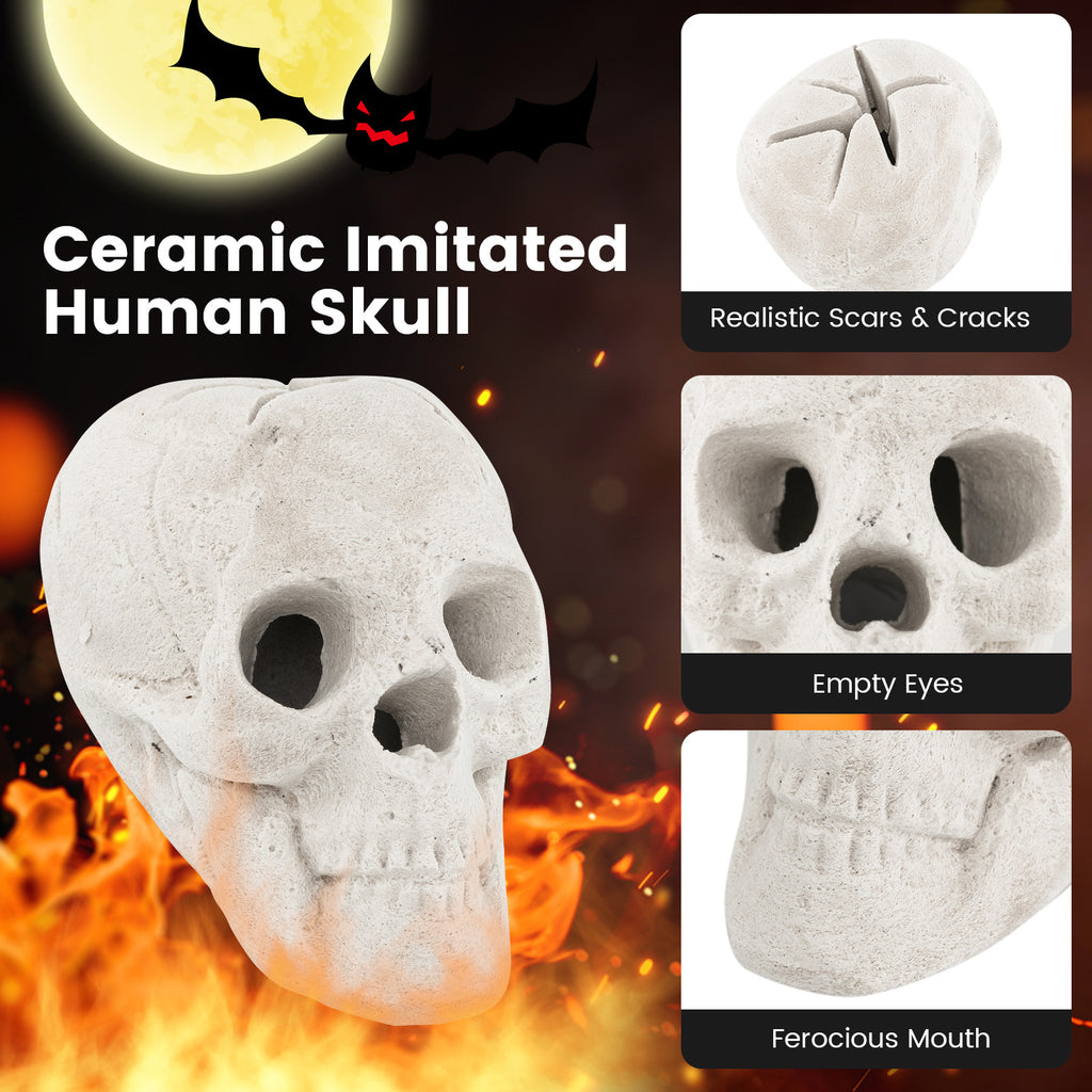 Halloween Fire Pit Skull - Beige, Realistic Ceramic Haunted Decoration
