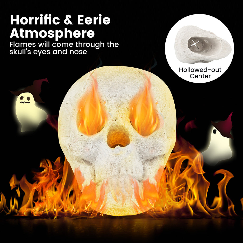Halloween Fire Pit Skull - Beige, Realistic Ceramic Haunted Decoration