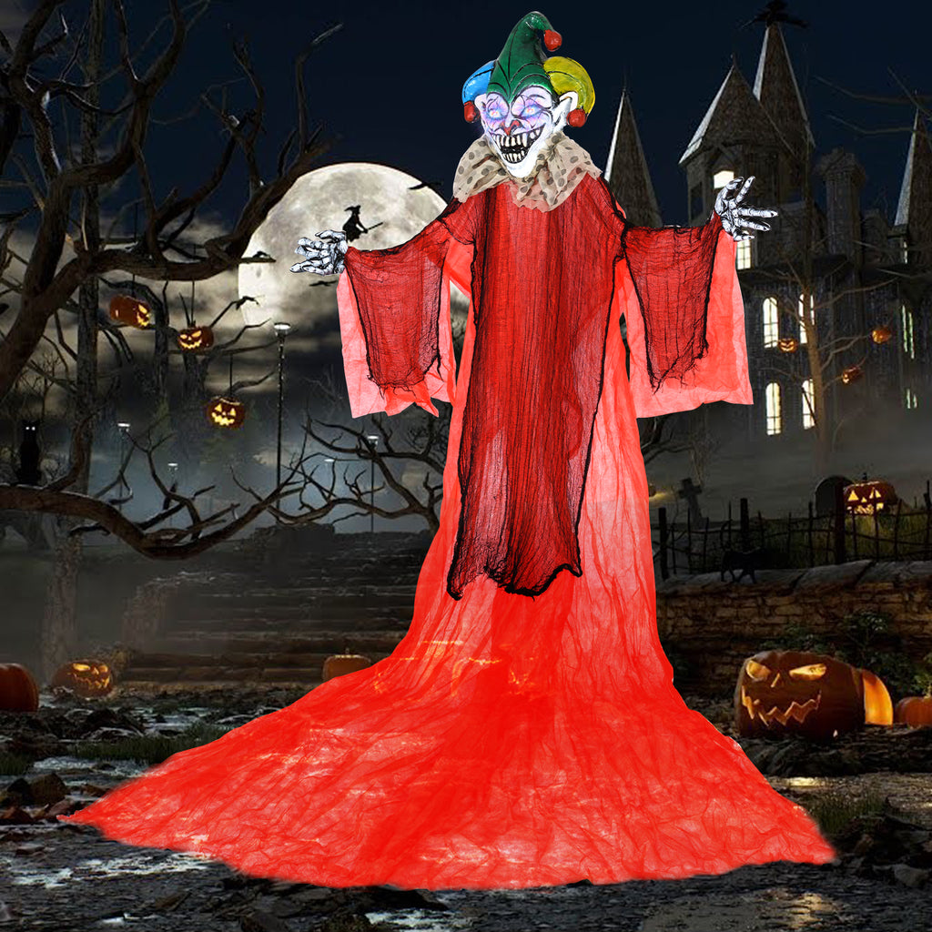 Halloween Hanging Clown with Wings and Lighted Colorful Eyes - 13.1ft Large Decor, Adjustable Arms, Spooky Effect - Variation: Clown