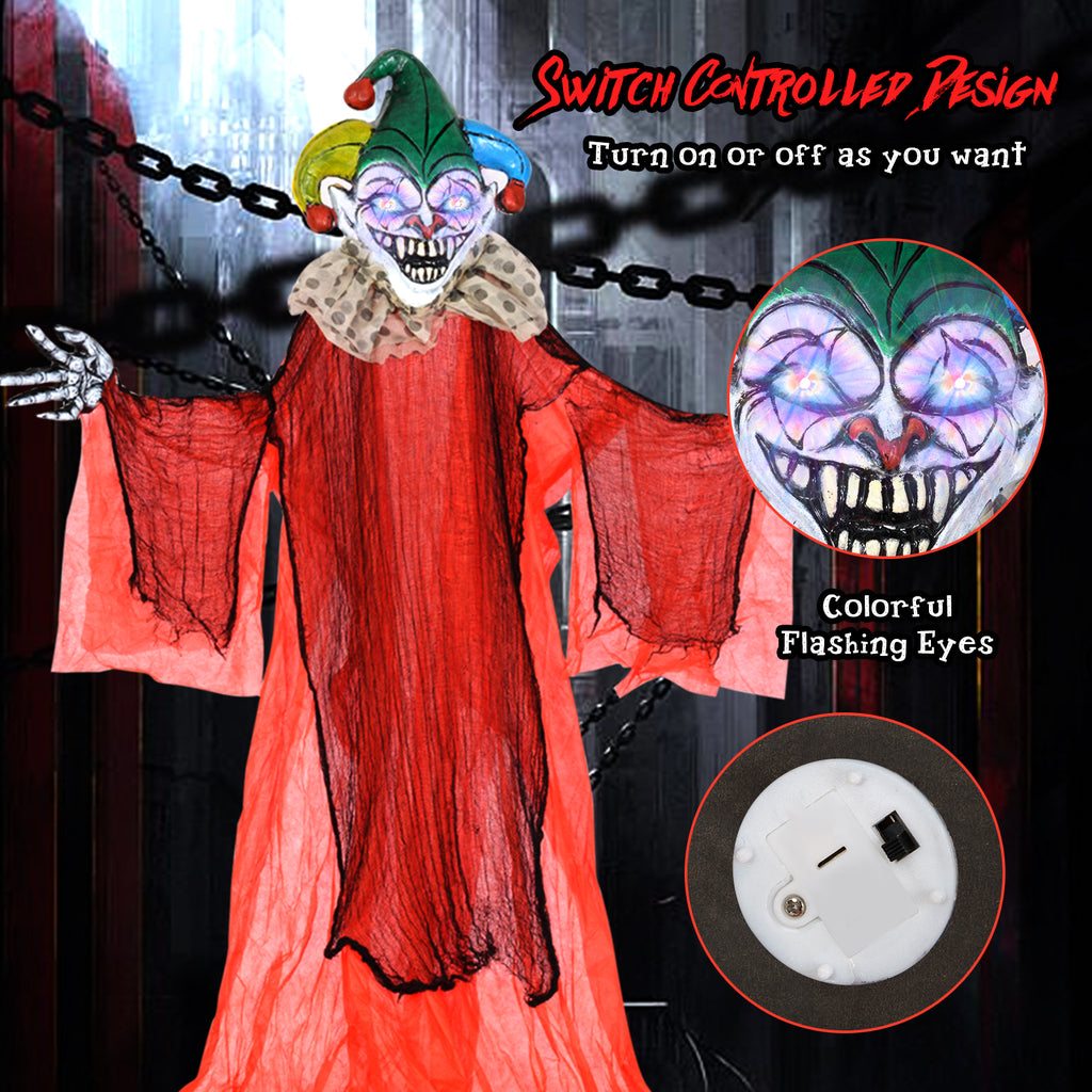 Halloween Hanging Clown with Wings and Lighted Colorful Eyes - 13.1ft Large Decor, Adjustable Arms, Spooky Effect - Variation: Clown