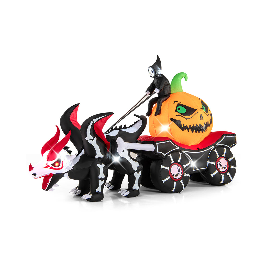 Halloween Inflatable Carriage with Skeleton Dragon and Pumpkin - LED Lights - Dragon Carriage Variation