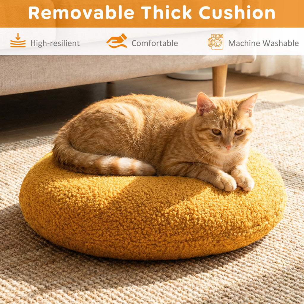 Yellow Hamburger Cat Nest with Chicken Drumstick Toy & Removable Cushion - Indoor Cat Bed & Play Hideaway