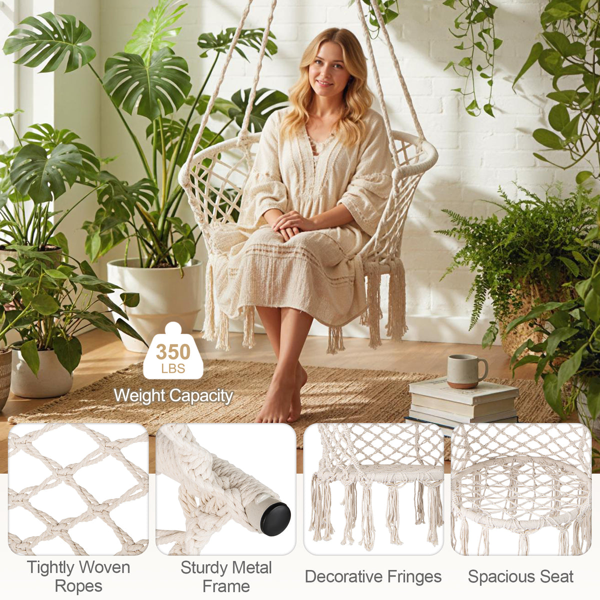 Macrame Hammock Chair Swing - Beige