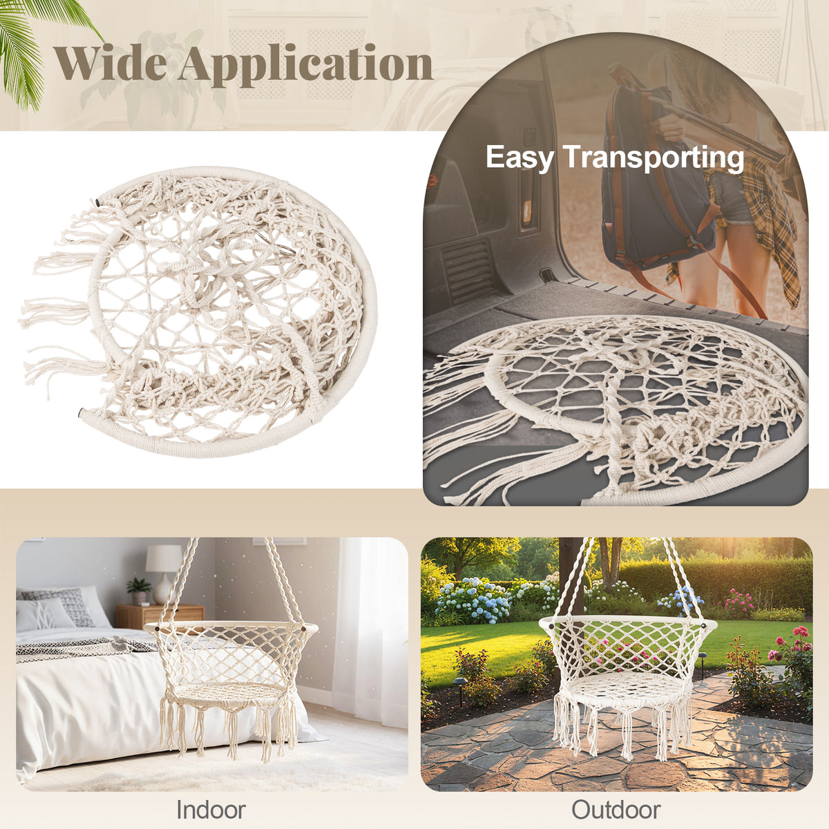 Macrame Hammock Chair Swing - Beige