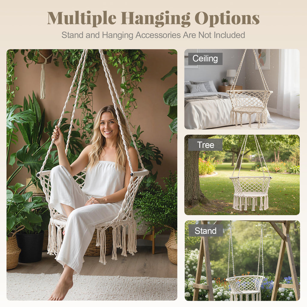 Macrame Hammock Chair Swing - Beige