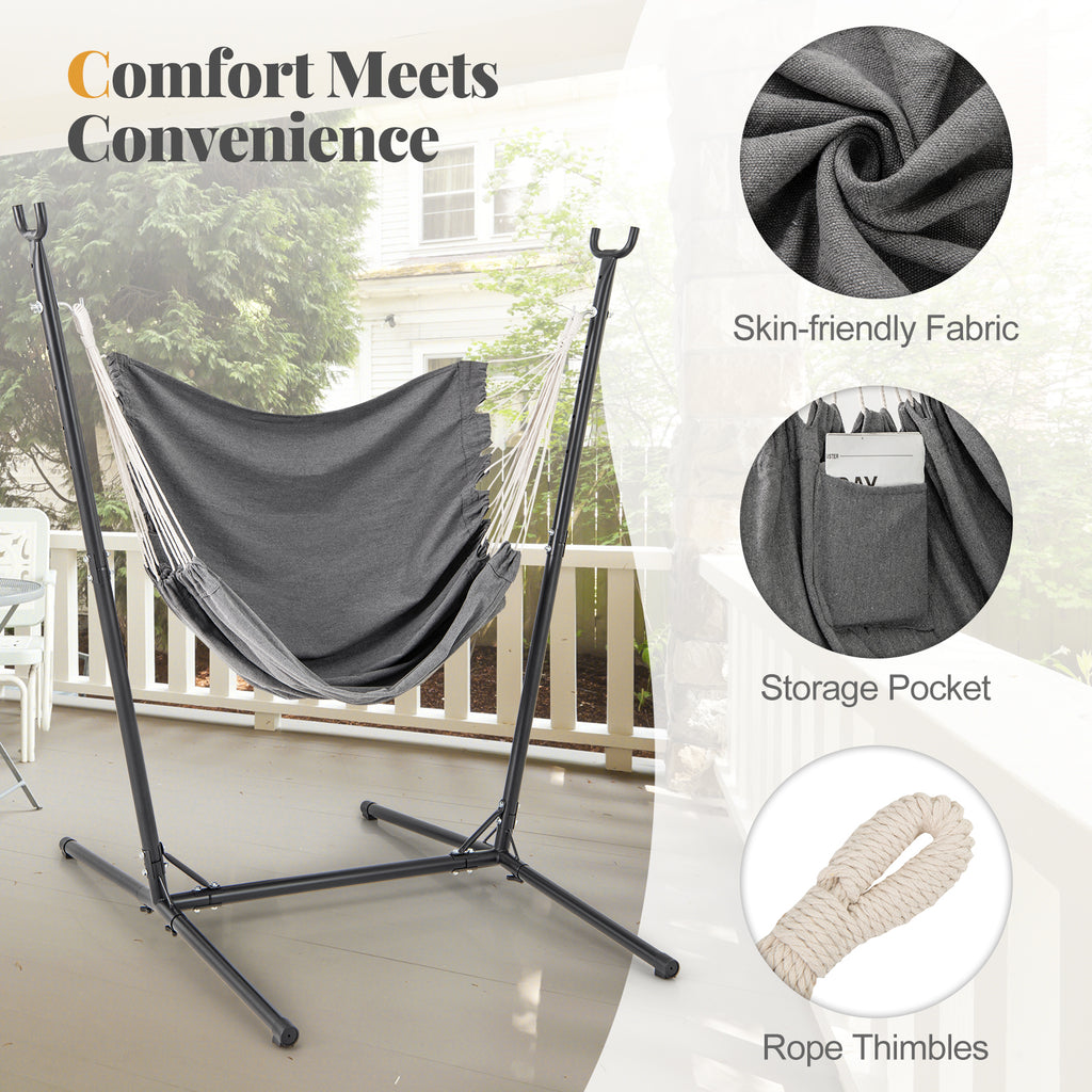 Hammock Chair with Stand 6-Position Adjustable Height and Side Pocket