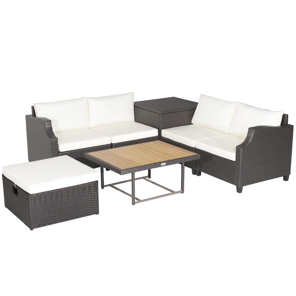 7-Piece Wicker Outdoor Furniture Set with Coffee Table & Ottoman - White
