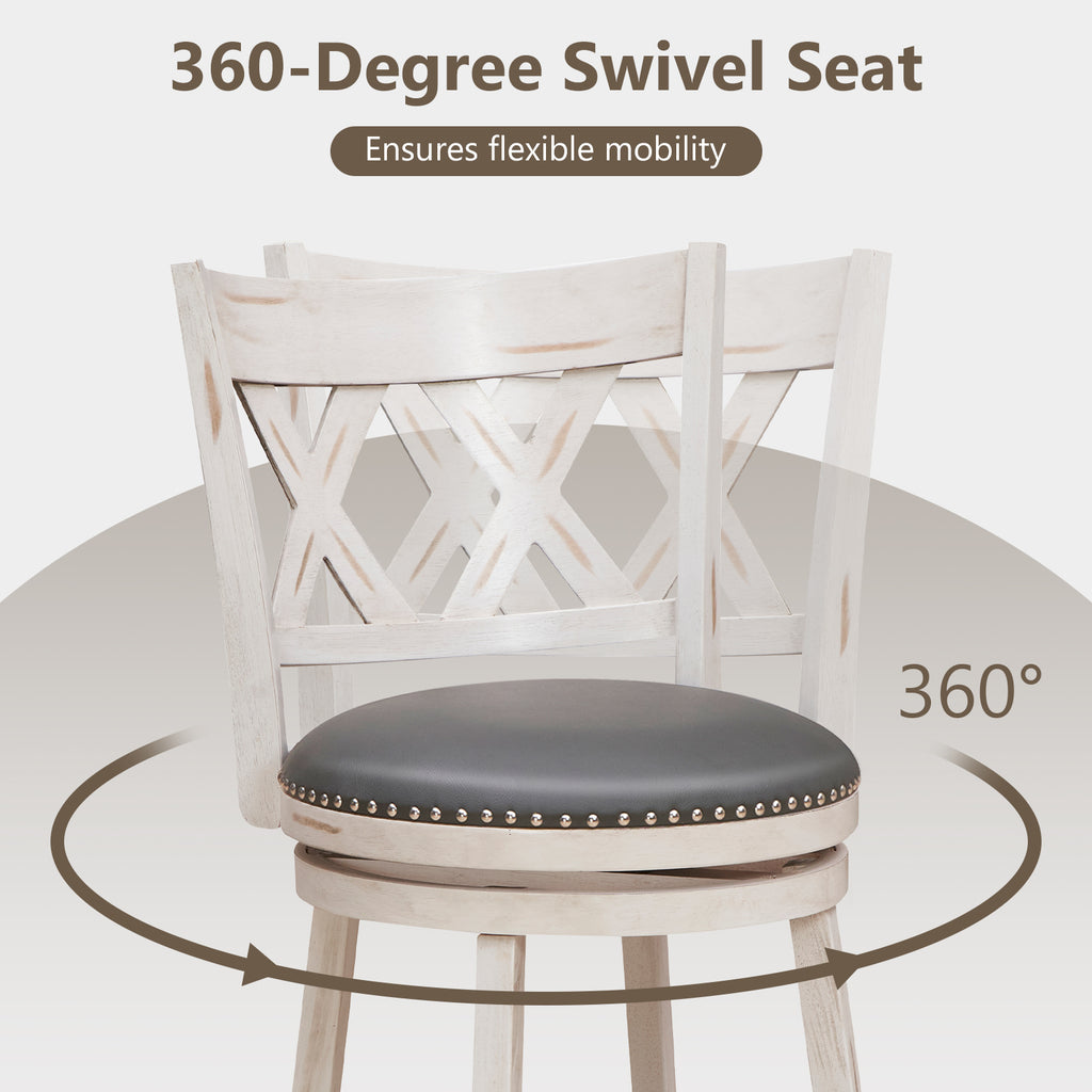 Hand-Antiqued Bar Stools Set of 2 with Padded Seat – White