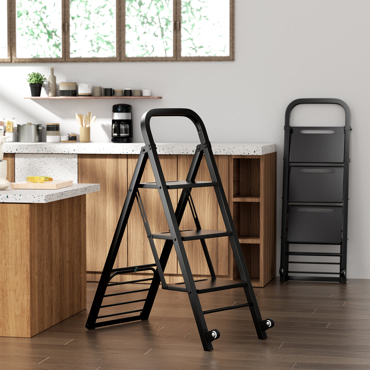 2 in 1 Hand Truck and Ladder Combo with Rubber Wheels Handle