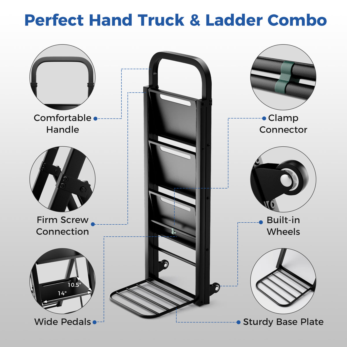 2 in 1 Hand Truck and Ladder Combo with Rubber Wheels Handle