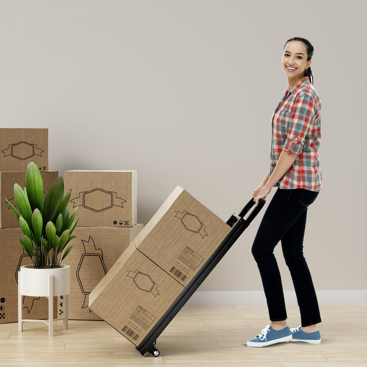 2 in 1 Hand Truck and Ladder Combo with Rubber Wheels Handle