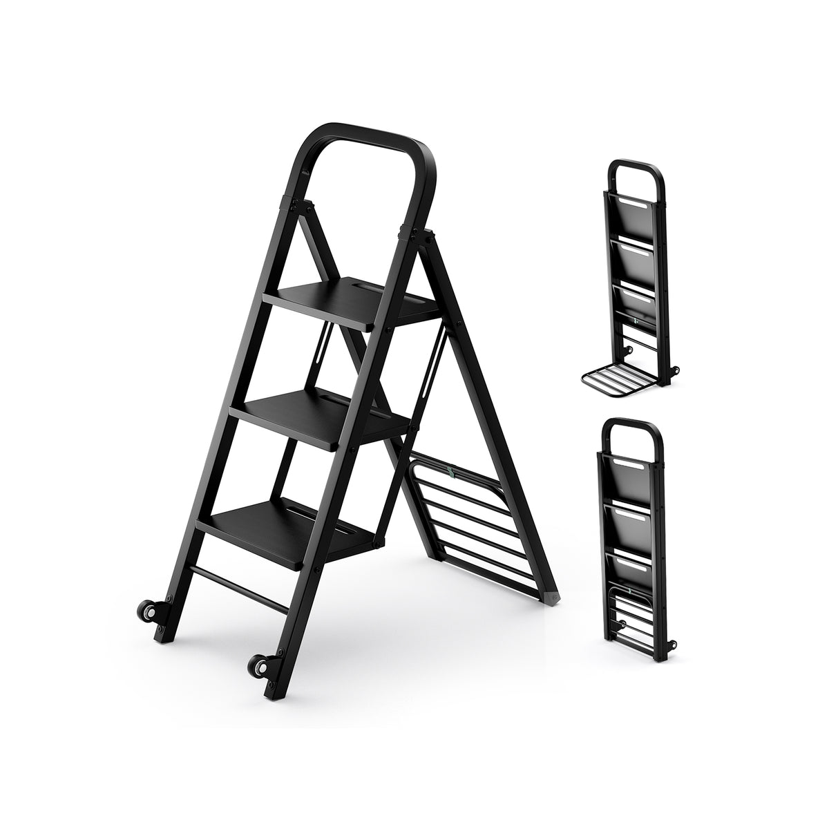 2 in 1 Hand Truck and Ladder Combo with Rubber Wheels Handle