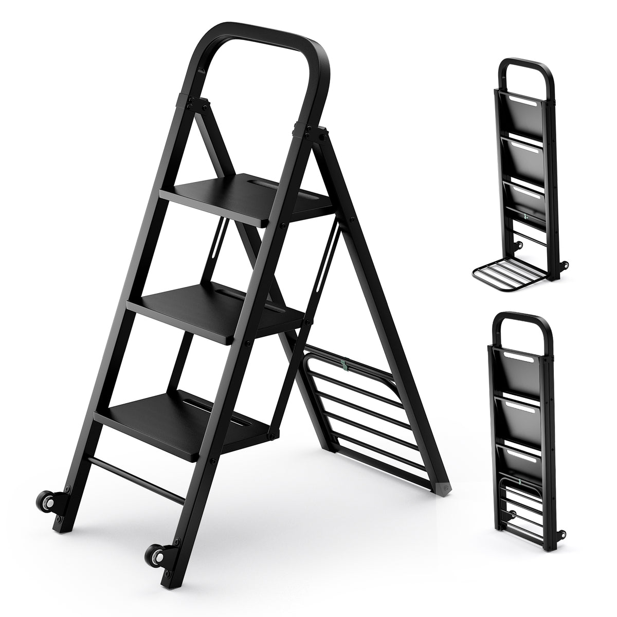 2 in 1 Hand Truck and Ladder Combo with Rubber Wheels Handle