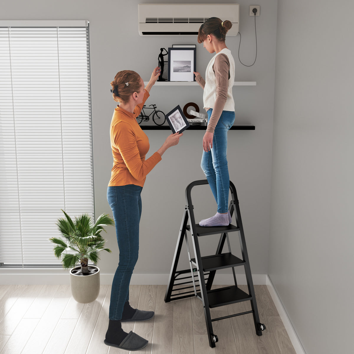 2 in 1 Hand Truck and Ladder Combo with Rubber Wheels Handle