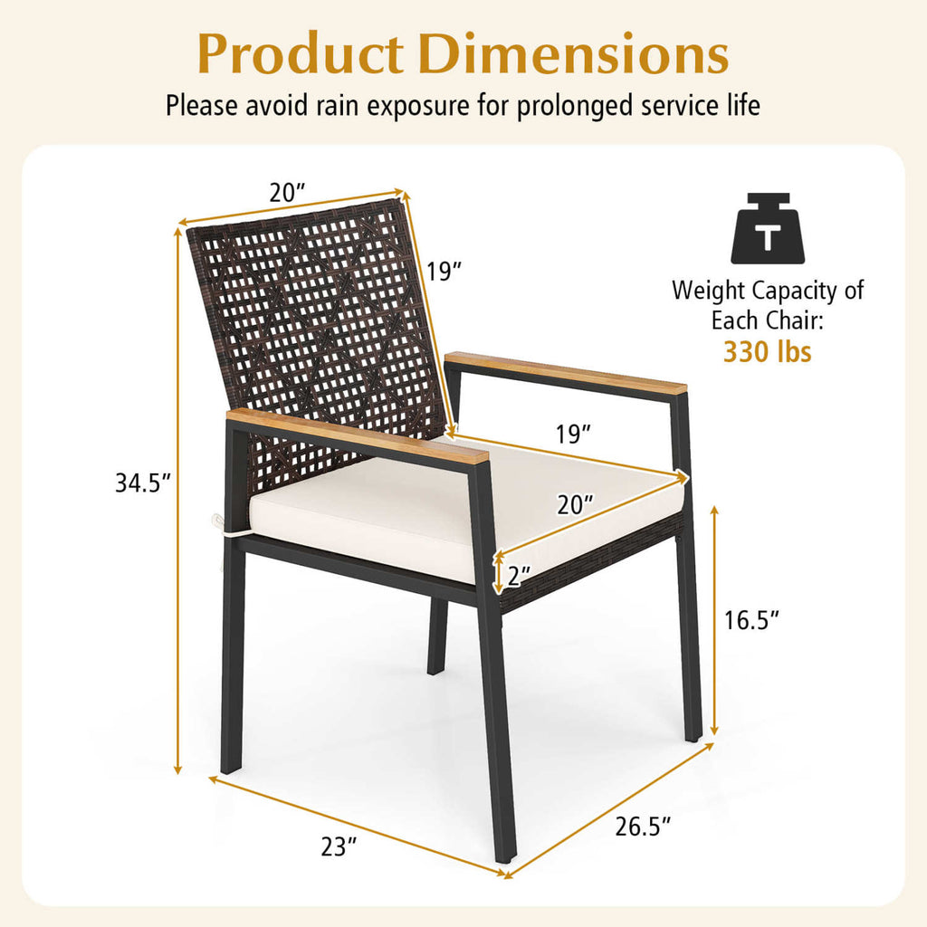 Hand-Woven PE Patio Dining Chairs Set of 4 with Acacia Wood Armrests