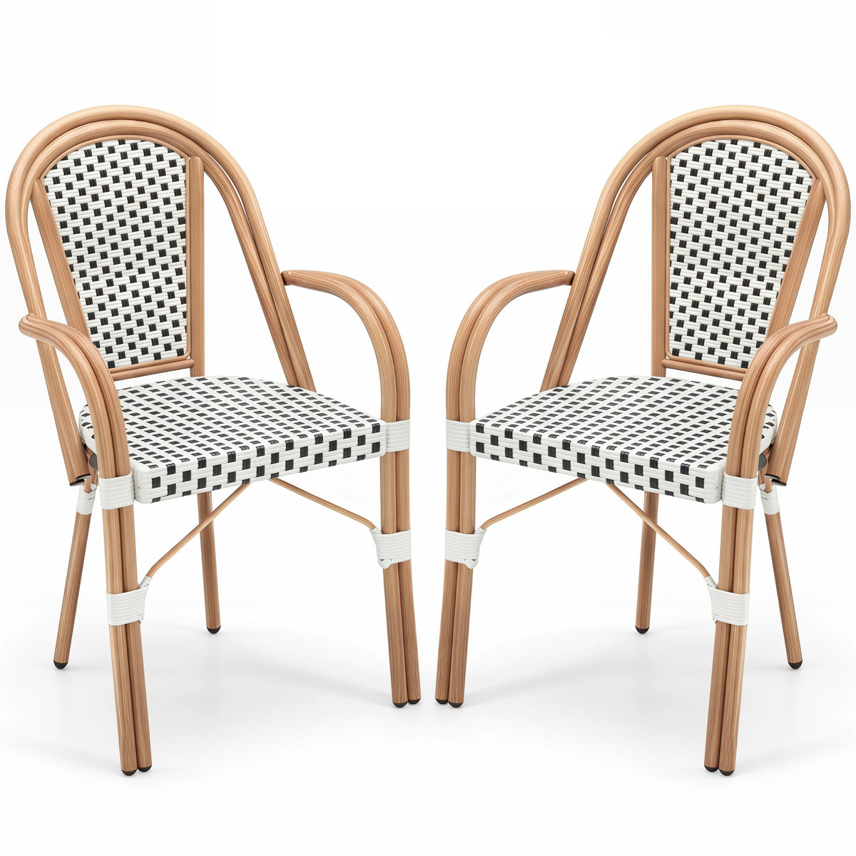 Hand-Woven PE Wicker Outdoor French Bistro Chairs Set of 2