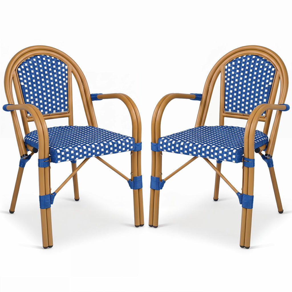 Hand-Woven PE Wicker Outdoor French Bistro Chairs Set of 2