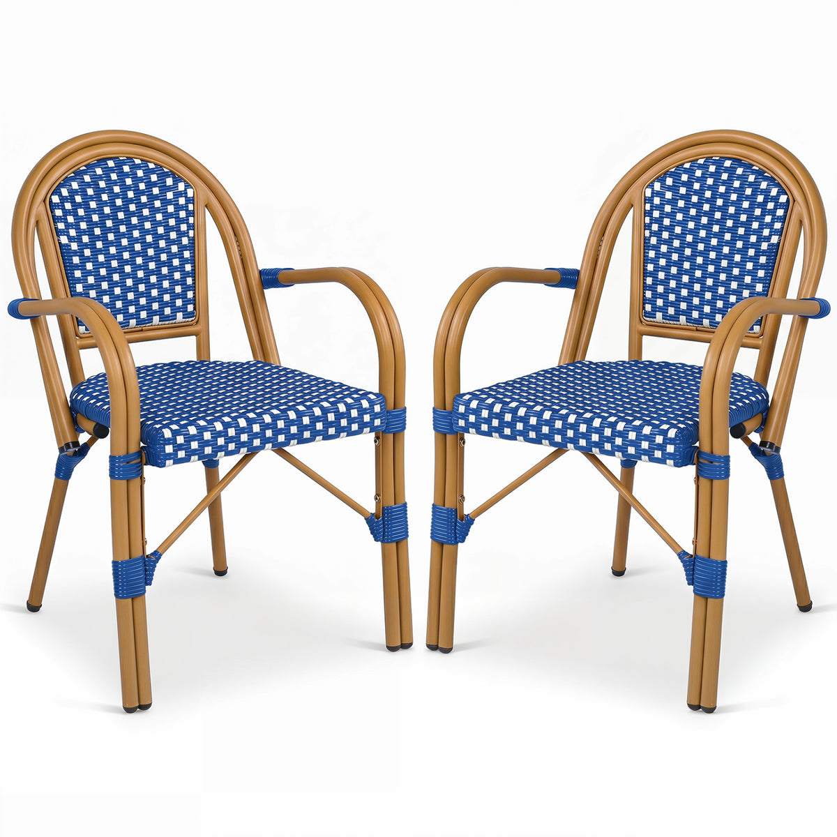 Hand-Woven PE Wicker Outdoor French Bistro Chairs Set of 2