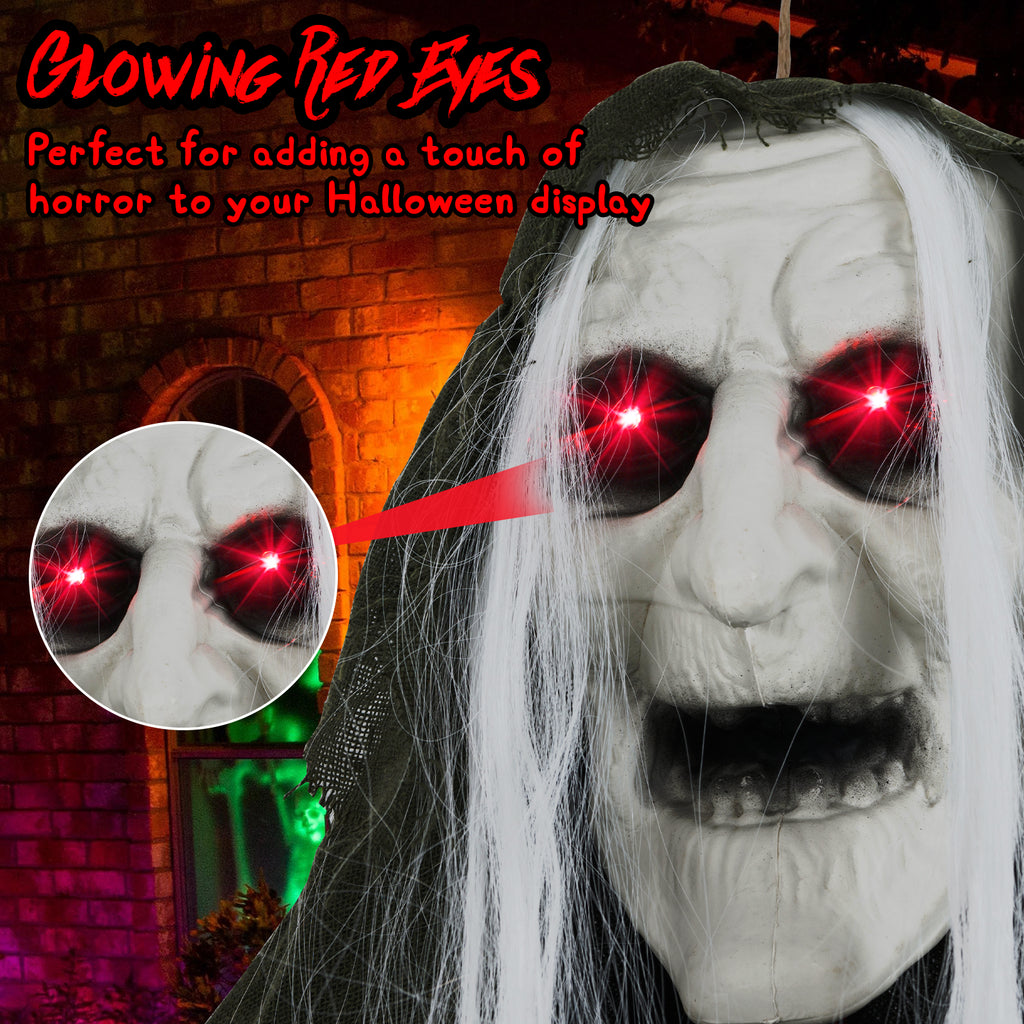 Sound-Activated Halloween Hanging Witch with Ghost Girl Decoration - Spooky Lights & Sounds